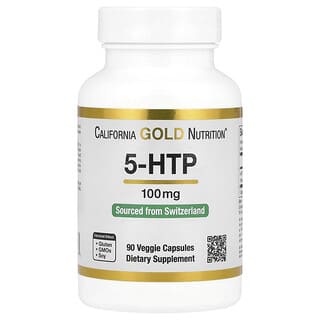 California Gold Nutrition, 5-HTP, Refuerzo para el estado de ánimo, Extracto de Griffonia simplicifolia proveniente de Suiza, 100 mg, 90 cápsulas vegetales