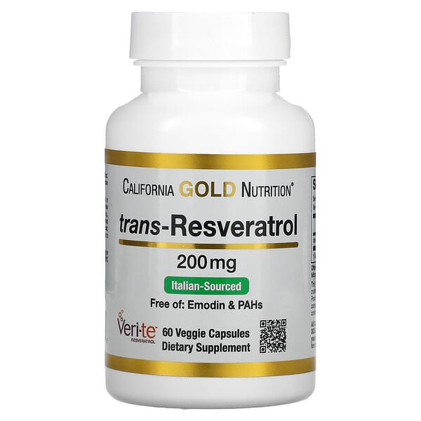 California Gold Nutrition, トランスレスベラトロール、純度98％、200 mg、ベジキャップ60錠