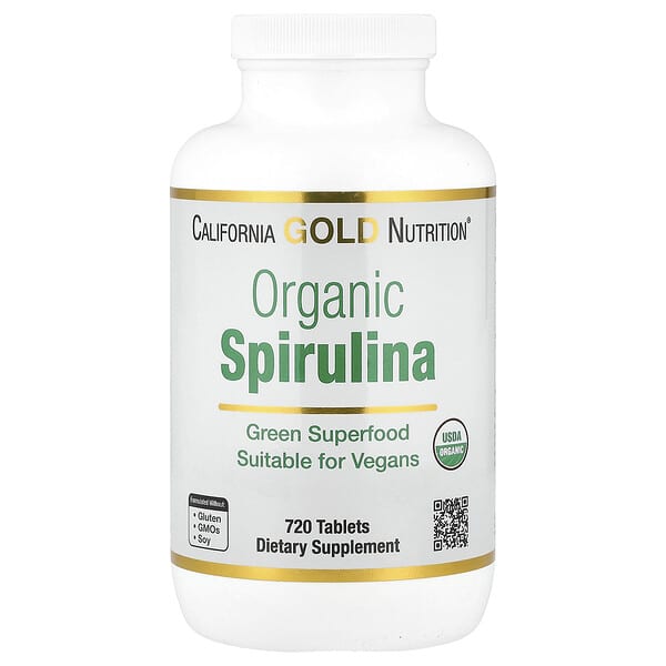California Gold Nutrition, Organic Spirulina with Phycocyanin, Chlorophyll, and Carotenoids, 500 mg, 720 Tablets