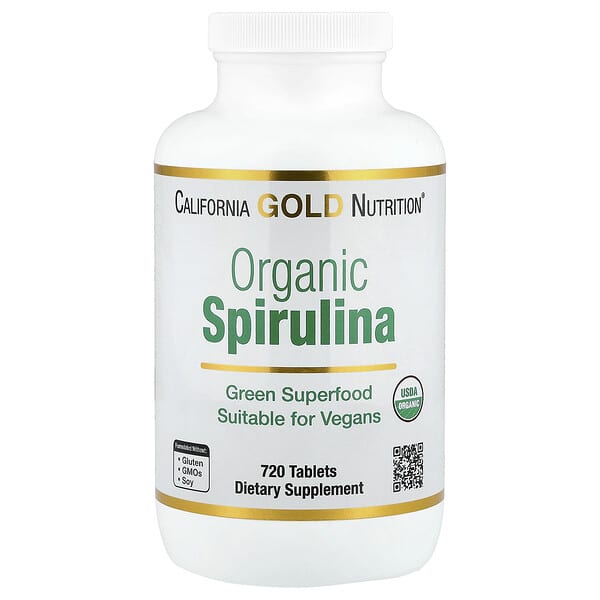 California Gold Nutrition, Organic Spirulina with Phycocyanin, Chlorophyll, and Carotenoids, 720 Tablets