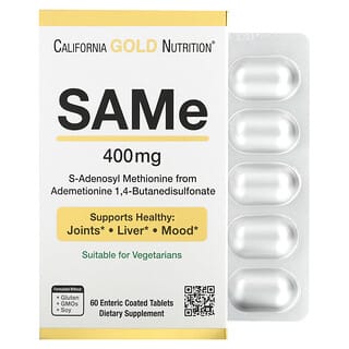 California Gold Nutrition, SAMe, у рекомендованій формі бутандисульфонату, 400 мг, 60 вкритих кишковорозчинною оболонкою таблеток