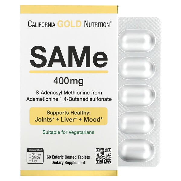 California Gold Nutrition, SAMe、 ブタンジスルホンから、400 mg、腸溶コーティング錠60個