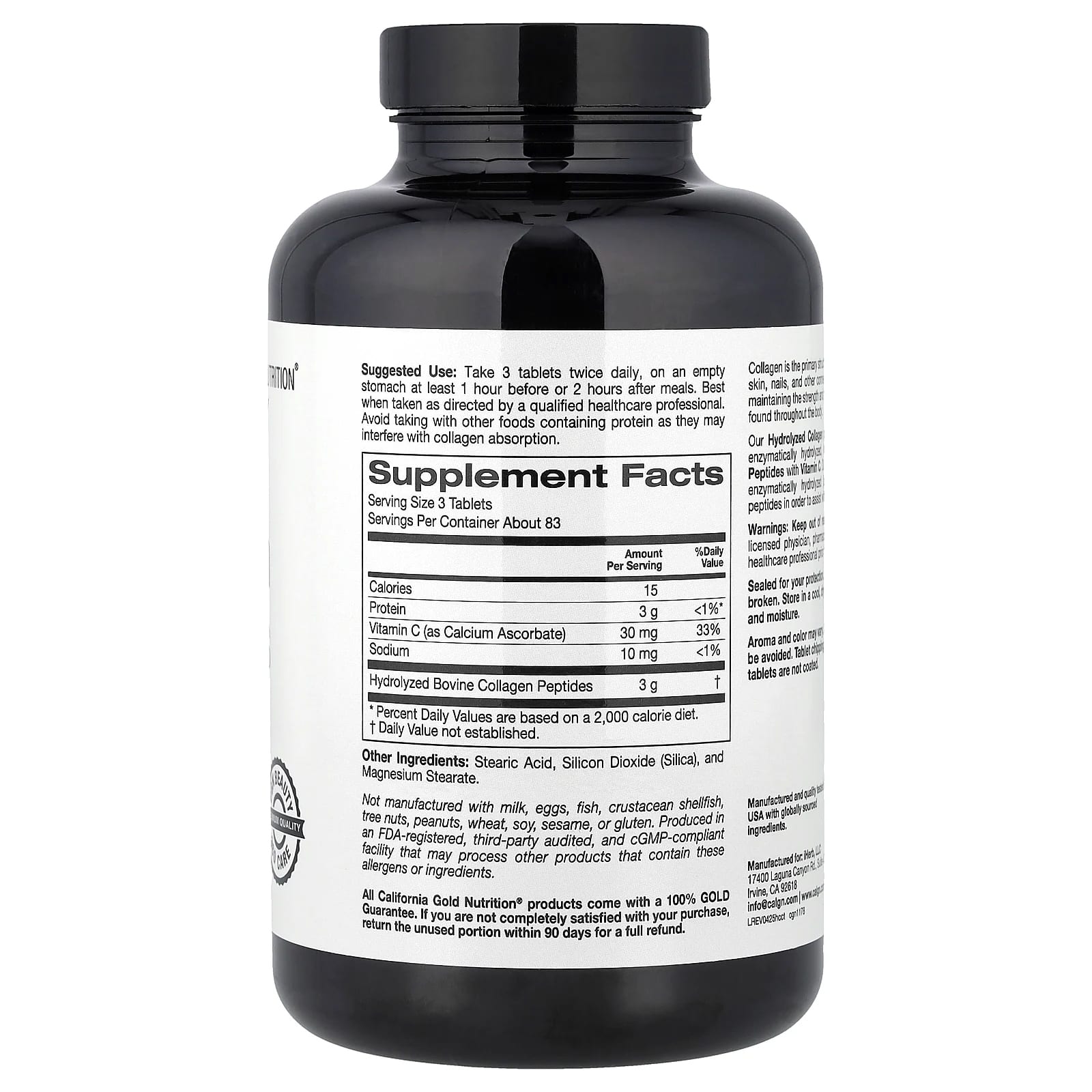 California Gold Nutrition, 水解膠原蛋白肽，I 型和 III 型，維他命 C，250 片