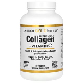 California Gold Nutrition, Péptidos de colágeno hidrolizado más vitamina C, Tipo I y III, 250 comprimidos