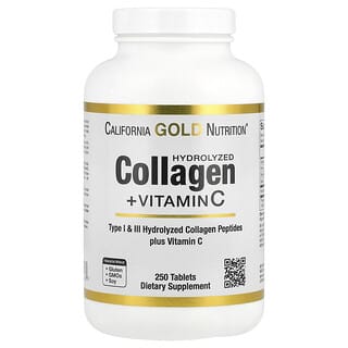 California Gold Nutrition, Peptídeos de Colágeno Hidrolisado + Vitamina C, Tipos I e III, 250 Comprimidos