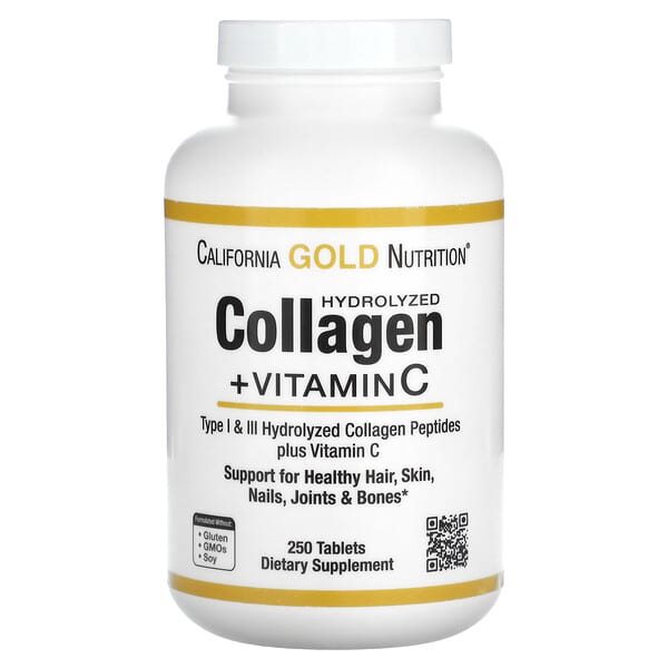 California Gold Nutrition‏, פפטידי קולגן הידרוליזי + ויטמין C, סוג 1 ו-3, 250 טבליות