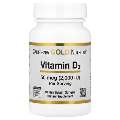 California Gold Nutrition, ビタミンD3、50mcg（2,000IU）、魚ゼラチンソフトジェル90粒