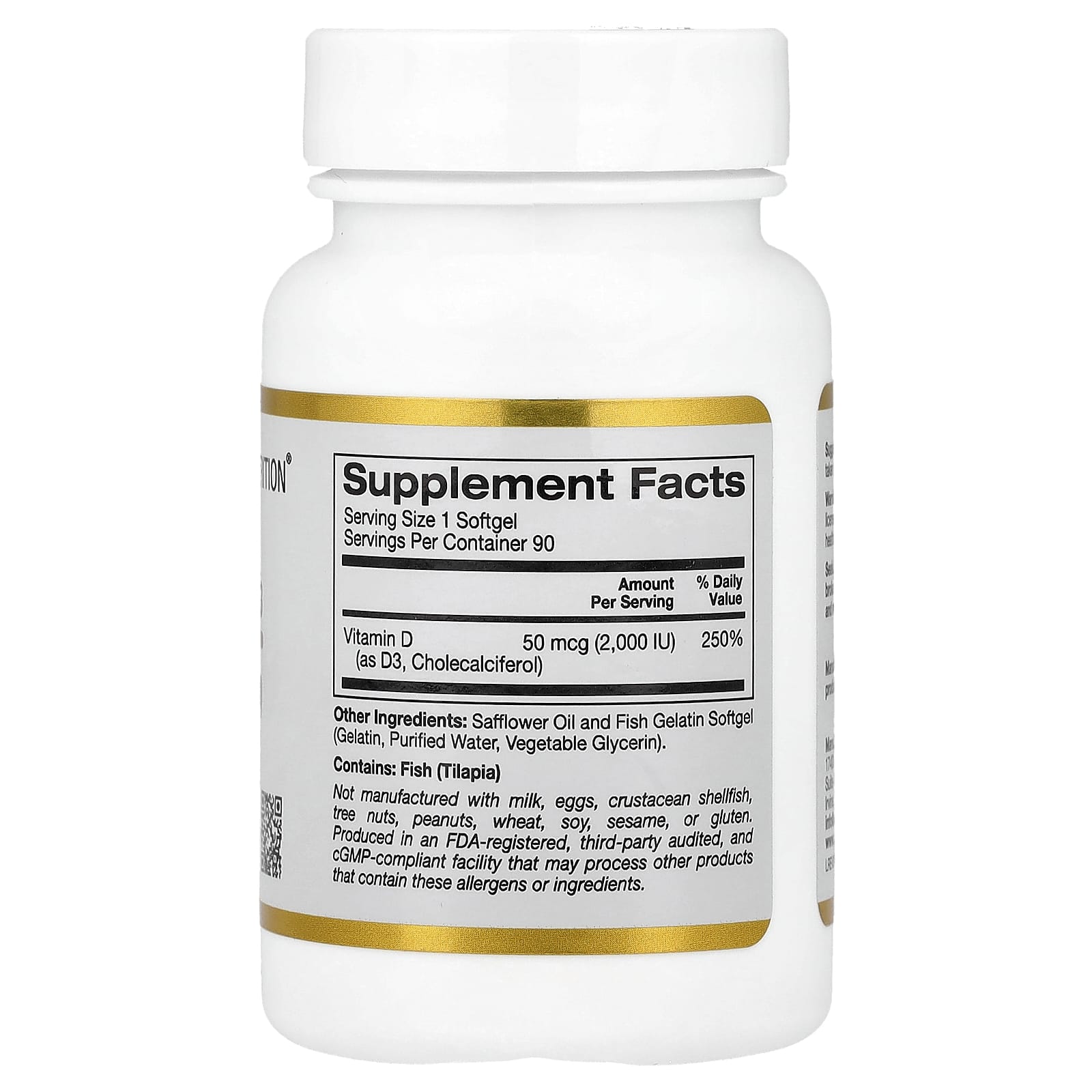 California Gold Nutrition, 維他命 D3，50 微克（2,000 國際單位），90 粒魚明膠軟凝膠