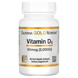 California Gold Nutrition, Vitamina D3, 50 mcg (2000 UI), 90 cápsulas blandas de gelatina de pescado