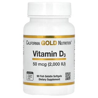 California Gold Nutrition, Vitamine D3, 50 µg (2000 UI), 90 capsules à enveloppe molle à base de gélatine de poisson