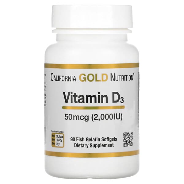 California Gold Nutrition, 维生素 D3，50 微克（2,000 国际单位），90 粒鱼明胶软凝胶