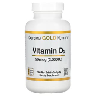 California Gold Nutrition, Vitamina D3, 50 mcg (2.000 UI), 360 Cápsulas Softgel de Gelatina de Peixe