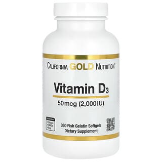 California Gold Nutrition, Vitamine D3, 50 µg (2000 UI), 360 capsules à enveloppe molle à base de gélatine de poisson