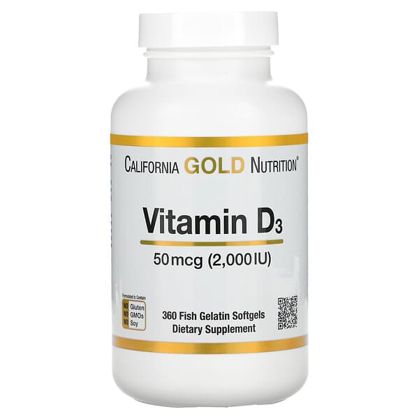 California Gold Nutrition, ビタミンD3、50mcg（2,000IU）、魚ゼラチンソフトジェル360粒