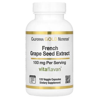 California Gold Nutrition, French Grape Seed Extract, französischer Traubenkernextrakt, Vitaflavan, 100 mg, 120 vegetarische Kapseln