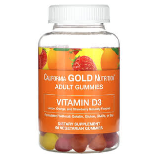 California Gold Nutrition, жевательный витамин D3, со вкусом лимона, апельсина и клубники, 2000 МЕ, 90 жевательных таблеток (1000 МЕ в 1 таблетке)