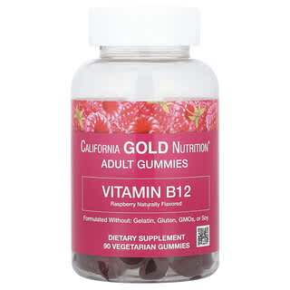 California Gold Nutrition, жевательный витамин B12, с натуральным малиновым вкусом, без желатина, 3000 мкг, 90 жевательных таблеток (1500 мкг в 1 таблетке)