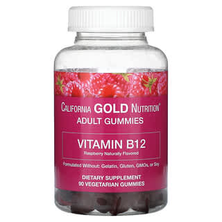 California Gold Nutrition, Gomas de Vitamina B12, Framboesa Natural, Sem Gelatina, 3.000 mcg, 90 Gomas (1.500 mcg por Goma)