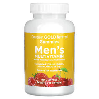 California Gold Nutrition, Gommes multivitaminées pour hommes, Sans gélatine, Sans gluten, Arômes baies et fruits, 90 gommes