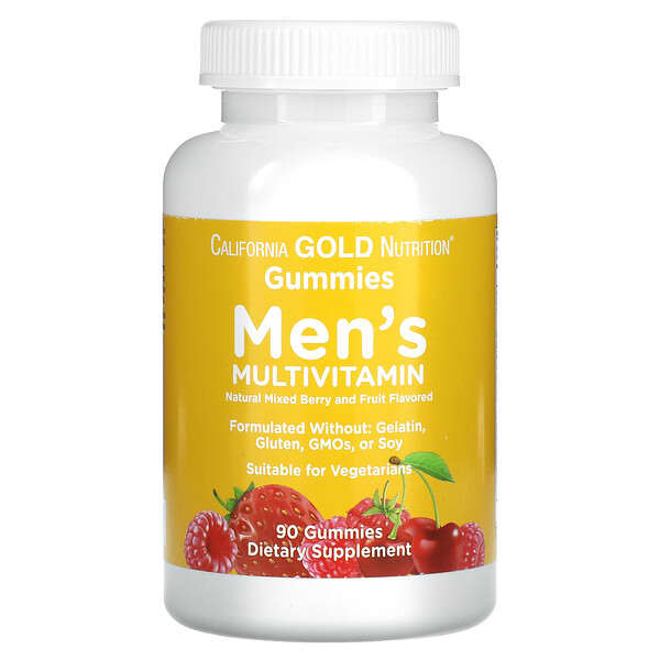 California Gold Nutrition, Men’s Multi Vitamin Gummies, No Gelatin, No Gluten, Mixed Berry and Fruit Flavor, 90 Gummies