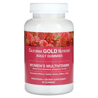 California Gold Nutrition, Gomitas multivitamínicas para mujeres, Sabor natural a cereza, fresa y frambuesa, 90 gomitas