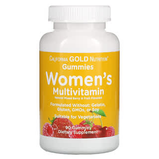 California Gold Nutrition, Suplemento multivitamínico para mujeres, Sabor a bayas mixtas y frutas, 90 gomitas