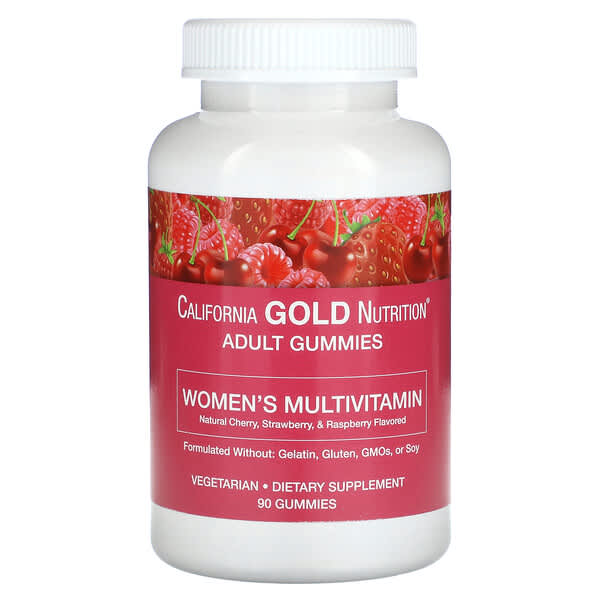 California Gold Nutrition, 女性用マルチビタミングミ、天然チェリー香料、天然イチゴ香料、天然ラズベリー香料、グミ90粒
