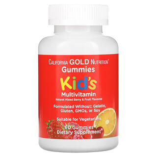California Gold Nutrition, Gommes multivitaminées pour enfants, Sans gélatine, Arômes fruits des bois et fruits, 60 gommes