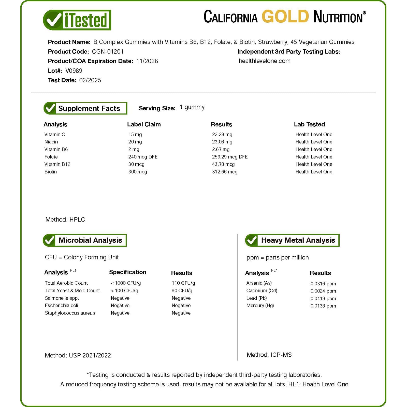 California Gold Nutrition, 含維他命 B6 和 B12、葉酸和生物維他命的複合維他命 B 軟糖，草莓味，45 粒素食軟糖