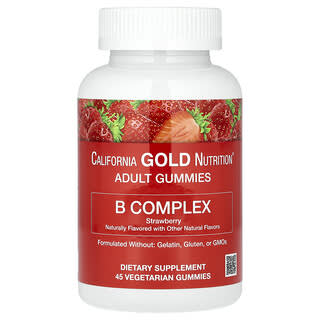 California Gold Nutrition, Gomitas con complejo de vitaminas B, Fresa, 45 gomitas vegetales