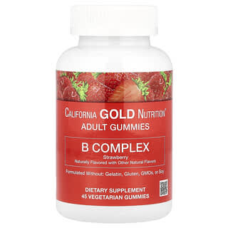 California Gold Nutrition, 含維生素 B6 和 B12、葉酸和生物維生素的複合維生素 B 軟糖，草莓味，45 粒素食軟糖