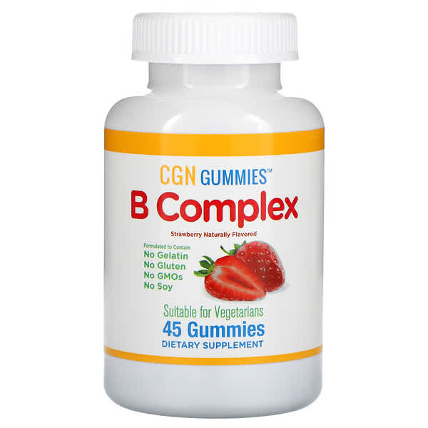 California Gold Nutrition, B Complex Gummies, No Gelatin, No Gluten, Natural Strawberry Flavor, 45 Gummies