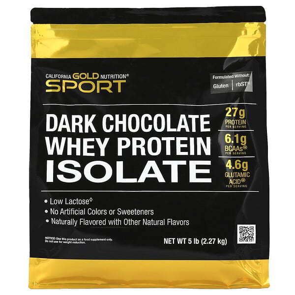 California Gold Nutrition, 스포츠, 분리유청단백질, 다크 초콜릿, 2.27kg(5lb)