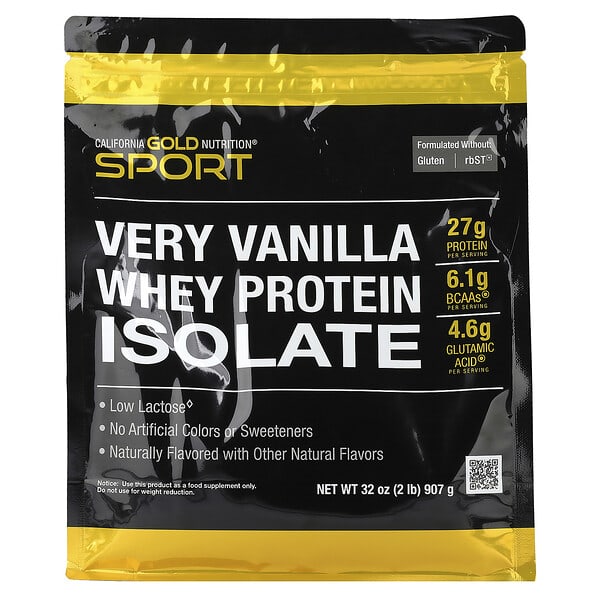 California Gold Nutrition, Sport, Whey Protein Isolate with Organic Cane Sugar, with Sunflower Lecithin, Very Vanilla, 2 lb (907 g)