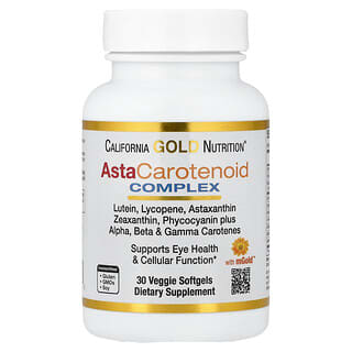 California Gold Nutrition, AstaCarotenoid Complex with Lutein, Lycopene, Astaxanthin, and Vitamin A, 30 Veggie Softgels