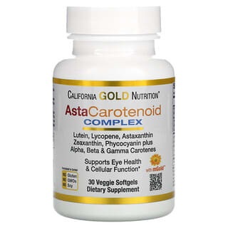 California Gold Nutrition, AstaCarotenoid 复合物，叶黄素，番茄红素，虾青素复合物，30 粒素食软凝胶