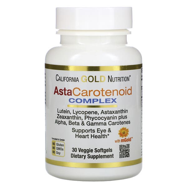 California Gold Nutrition, AstaCarotenoid Complex, ルテイン、リコペン、アスタキサンチン複合体、眼と心臓の健康をサポート、30のベジソフトジェル