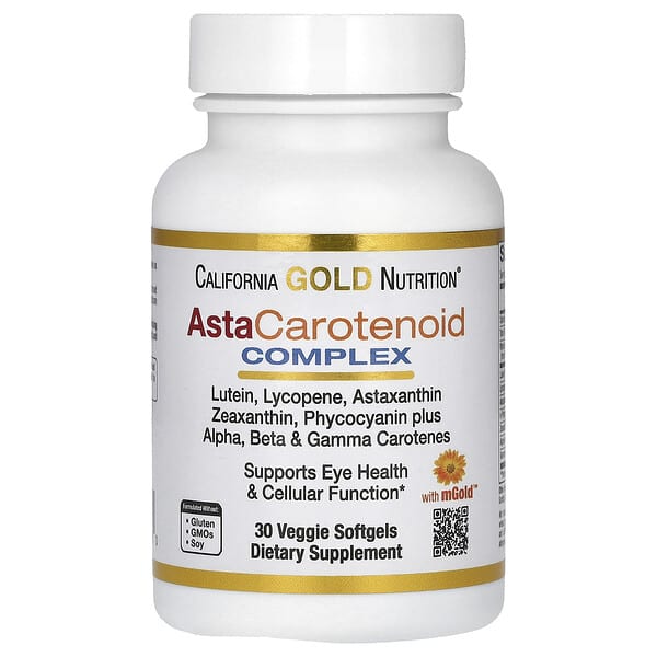 California Gold Nutrition, AstaCarotenoid 複合物素食軟膠囊，含葉黃素、番茄紅素、蝦青素和維生素 A，30 粒