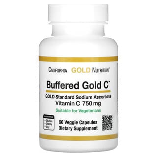 California Gold Nutrition, Buffered Gold C, Ascorbato de Sódio Padrão GOLD (Vitamina C), 750 mg, 60 Cápsulas Vegetais