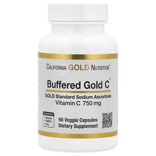 California Gold Nutrition, Vitamina C regulada Gold C, Ascorbato de sodio (vitamina C) estándar de referencia, 750 mg, 60 cápsulas vegetales