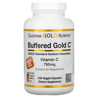 California Gold Nutrition, Vitamina C regulada Gold C, Ascorbato de sodio (vitamina C) estándar de referencia, 750 mg, 240 cápsulas vegetales