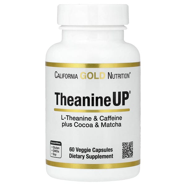 California Gold Nutrition, TheanineUP®, L-테아닌, 카페인, 코코아, 말차 함유, 베지 캡슐 60정