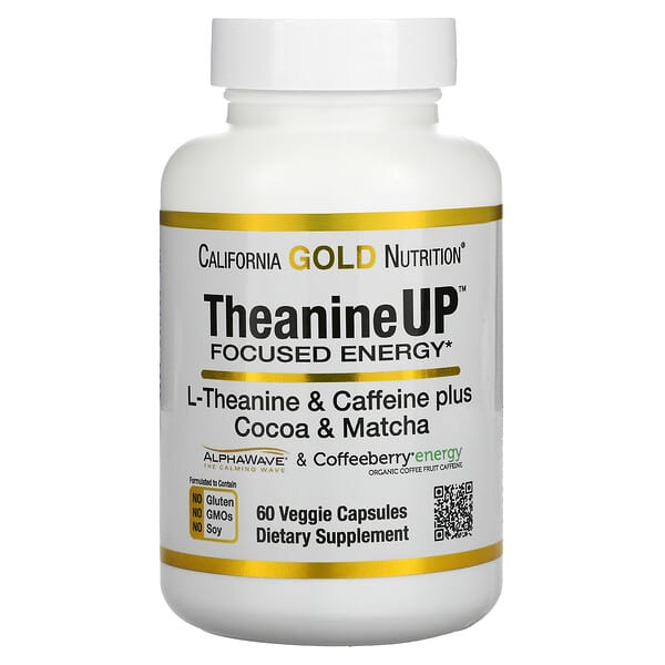 California Gold Nutrition, TheanineUP Focused Energy, L-Theanine & Caffeine, 60 Veggie Capsules