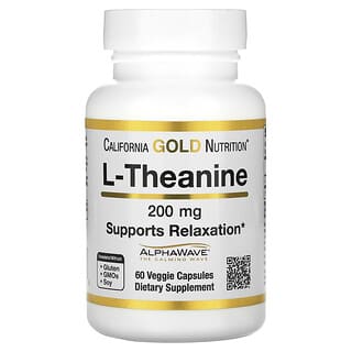 California Gold Nutrition, L-Teanin, AlphaWave, Mendukung Relaksasi, Fokus yang Tenang, 200 mg, 60 Kapsul Nabati