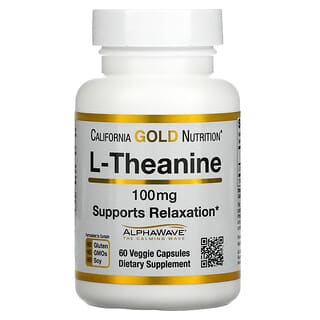 California Gold Nutrition, AlphaWave, L-теанин, поддерживает расслабление и спокойную концентрацию, 100 мг, 60 растительных капсул
