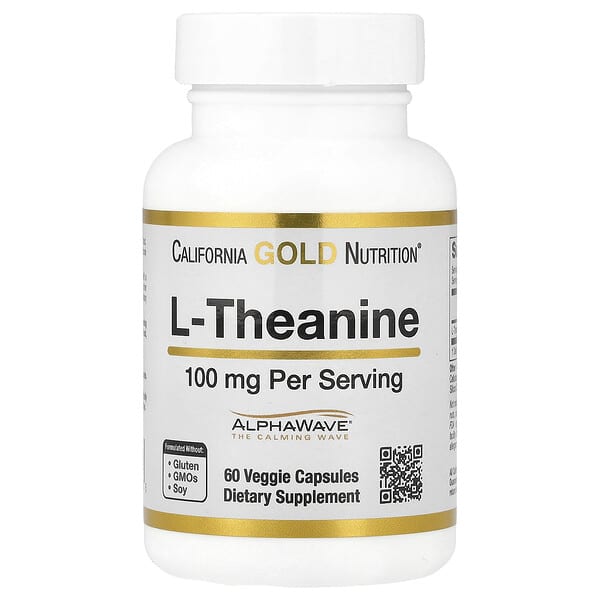 California Gold Nutrition L-Theanine, Featuring AlphaWave®, 100 mg, 60 Veggie Capsules