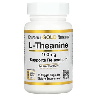 California Gold Nutrition, L-teanina, AlphaWave, Promueve la relajación, Calma y enfoque, 100 mg, 30 cápsulas vegetales