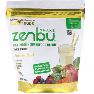 California Gold Nutrition, Zenbu Shake, Shake de superaliments aux protéines de lactosérum, Saveur vanille, 540 g