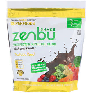 California Gold Nutrition, Zenbu Shake, Mélange de superaliments aux protéines de lactosérum avec poudre de cacao, 585 g