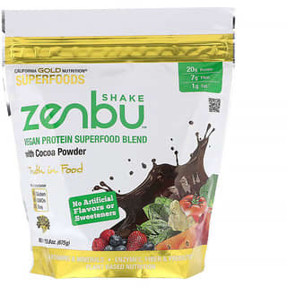 California Gold Nutrition, Zenbu Shake, Shake de superaliments aux protéines véganes à la poudre de cacao, 675 g